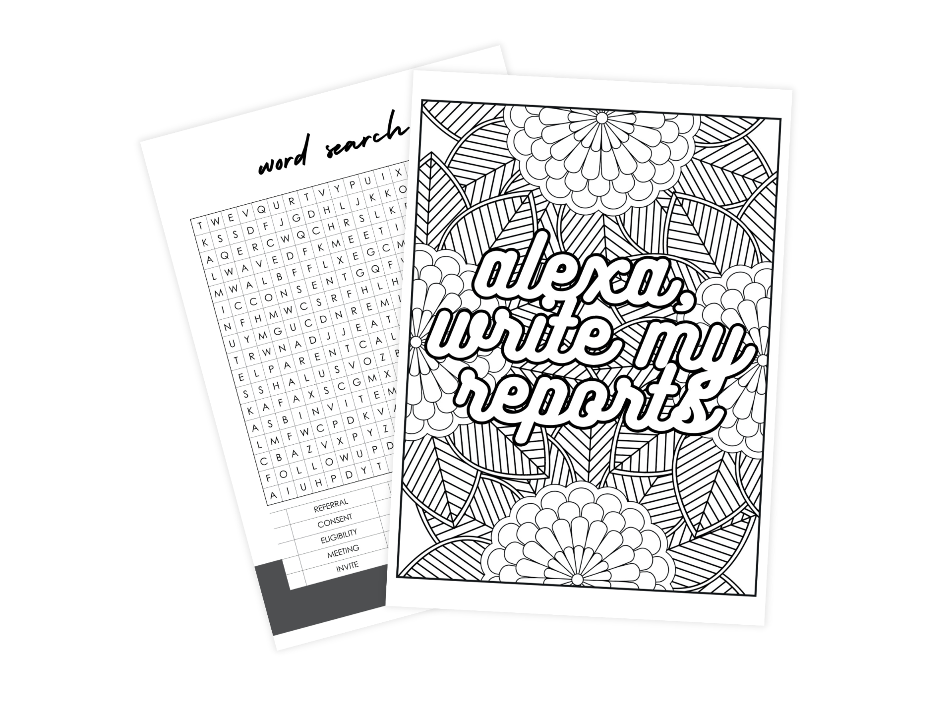Word search, brain break, and coloring page extras