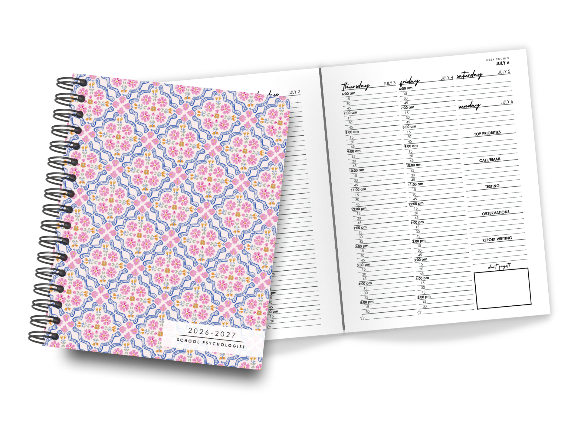 School psychologist planner cover and interior pages
